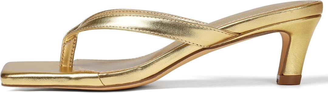Uacllcau Kitten Heels Sandals for Women Square Open Toe Flip Flops Strappy Heels for Women Sandals Slides (9.5, Gold)