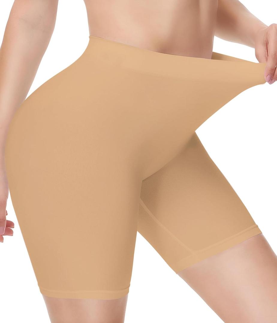 4 x Yeblues Women 3 Pack Seamless Slip Shorts for Under Dress Smooth Boyshorts for Yoga/Bike/Workout Shapewear Shorts (1 Pc-beige)