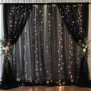 20x10ft Black Tulle Backdrop Curtain with Lights String for Parites, Sheer Backdrop Curtains for Wedding Baby Shower Birthday Party Photo Shoot Decorations (20ft x 10ft(4 Panels 5*10ft))