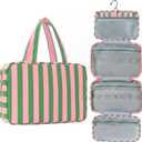 Toiletry Bag for Women Travel Water-resistant Cosmetic Bag Fashion Stripes Makeup Bag with Hanging Hook Preppy for Store Toiletries Cosmetic Accessories Medium Green