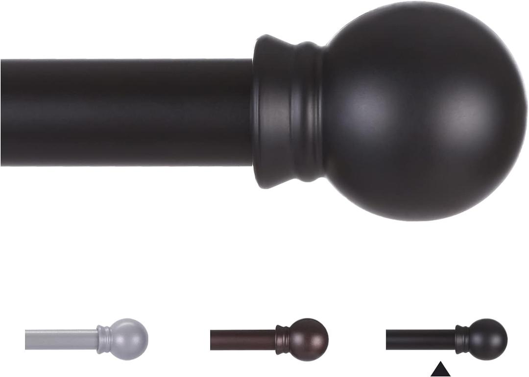 Curtain Rods for Windows 48 to 84-92 inches, 5/8" Matte Black Curtain Rods, Stainless Steel Small Curtain Rods for Bedroom, Living Room, Kitchen, Farmhouse, Outdoor Curtain Rod Black (30"-92")