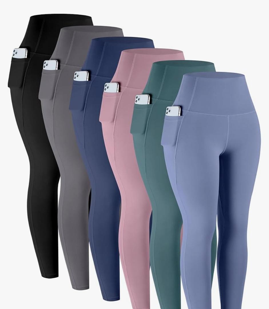 LZYVOO Leggings with Pockets for Women, 6 Packs Soft High Waisted Tummy Control Workout Yoga Pants XL
