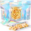 Teenyyou 60 Pcs Iridescent Snack Bags with Handles Reusable Plastic Holographic Gift Bags Colorful Candy Treat Goodie Cookie Handbags for Baby Shower Halloween Birthday Party Favors Supplies