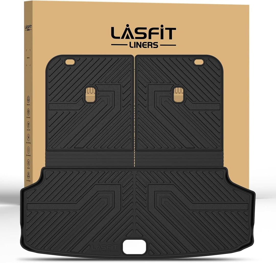 LASFIT Cargo Mats & Backrest Mats for Kia EV9 2026 2025 2024, All Weather TPE Custom Fit Car Trunk Mats Cargo Liners for Kia EV9 2024-2026, Black
