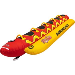 Airhead Hot Dog Towable Tube for Boating, 1-5 Rider Inflatable Boat Tube for Water Tubing, Full Nylon Cover, EVA Padding, Foam Padded Handles w/Neoprene Knuckle Guard, Speed Safety Valve