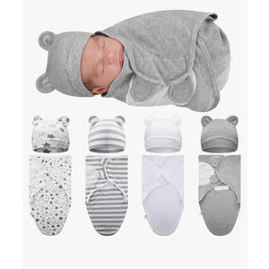 Buryeah 4 Pack Preemie Swaddle Blanket Wrap Set with Hat for Baby Boys Girls 3-7 Lbs Preemie Newborn Clothes Sleepers Cap