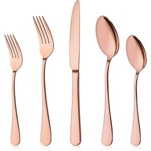 Briout Rose Gold Silverware Set, 20 Piece Cutlery Set, Stainless Steel Flatware Set Service for 4 Include Spoons Forks Knives Tableware Utensil Set for Kitchen Home Restaurant, Shiny Rose Gold Polish