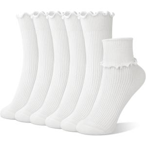 3 x 6 Pairs Ruffle Socks for Women, Cute Frilly Crew Socks
