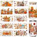 10 Sheet UV DTF Cup Wrap, Fall Theme Harvest Pumpkin Maple Leaf Rub on Transfers for Glass Crafting Glass Cups Wrap Transfer Stickers Decals Waterproof Rub on Transfers for Crafting, Set of 8