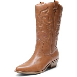 DREAM PAIRS Women's Cowboy Cowgirl Western Boots, Tan, 11
