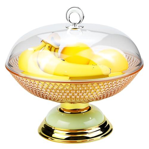 Fruit Bowl with Lid & Basket - Fruit Fly Proof Kitchen Counter Storage for Fruits & Veggies, Plastic Decorative fruit Baske, Fly Proof Fruit Basket with Handle (Golden/1PCS)