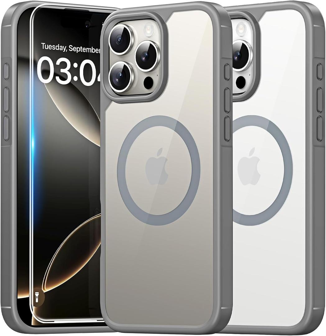 TAURI for iPhone 16 Pro Max Case, Compatible with MagSafe [Not-Yellowing] with Screen Protectors, Military-Grade Protection, Slim Magnetic Case for 16 ProMax 6.9", Gray