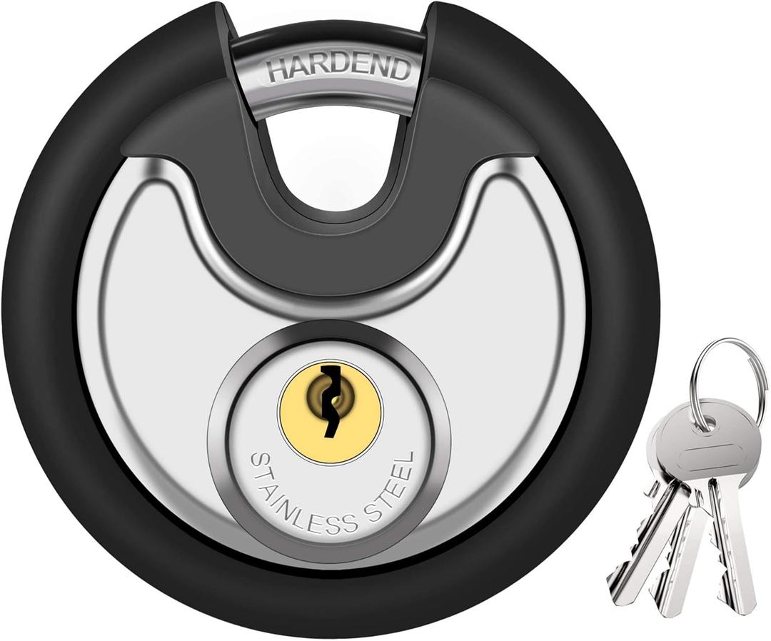 Puroma Keyed Padlock, Stainless Steel Discus Locker Lock Heavy Duty Locks with 3 Keys, Waterproof Gate Storage Unit Lock with Rubber Bumper for Warehouse, Gym Storage Locker, and Outdoors (1 Pack) (Large, Black)