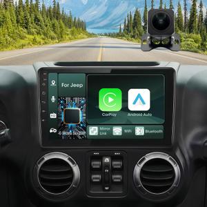 Car Radio Stereo for Jeep Wrangler JK 2007-2018 Grand Cherokee Patriot Compass Dodge Ram, Touch Screen Car Stereo with Bluetooth, Carplay, Android Auto, Backup Camera, Head Unit for Jeep JK