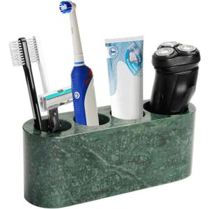 BCS Toothbrush Holder for Bathrooms, 4 Slots Marble Toothbrush and Toothpaste Holder Stand Bathroom Organizer Countertop for Electric Toothbrush, Floss, Razor, Comb - Italy Green
