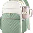 VANKEAN Laptop Backpack for Women with Pouch Pocket for Large Capacity Tumbler, 15.6 Inch Laptop Computer Bag Travel Backpack Purse,Waterproof Work Business College Teacher Bags, Beige-Light Green