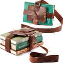 2 Pcs Adjustable 53" Leather Book Strap Carrier Holster Belt Holder Shoulder Carry for Libraries Reading Lover Gifts(Brown)