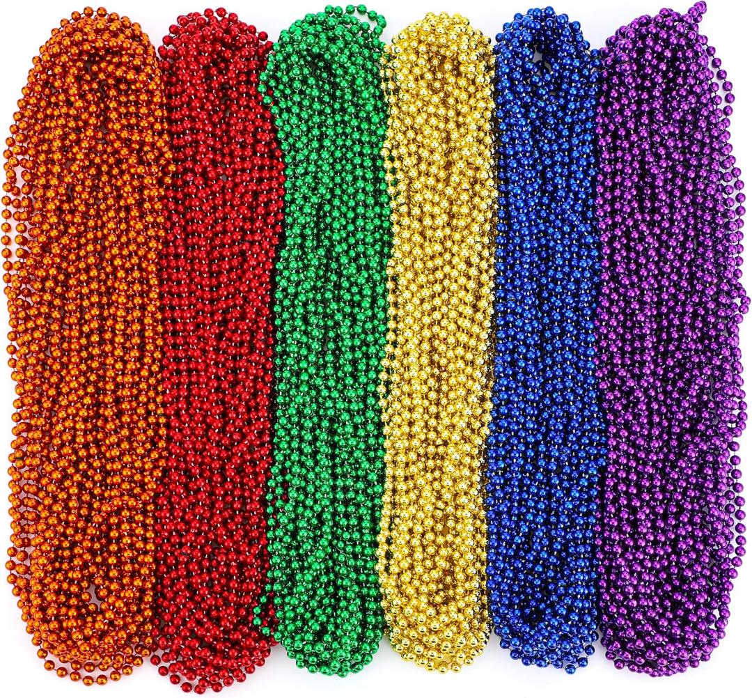 JOYIN 120 Pcs Mardi Gras Multi Metallic Colors Bead Necklaces, Gold Green Purple Necklace Set for Mardi Gras Party Favors Supplies, St. Patricks Day Costume Accessories Decorations