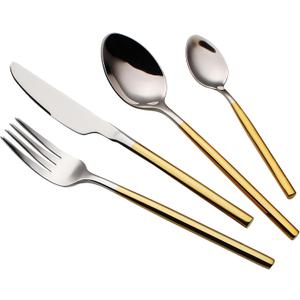 24 Piece Silverware Set For 6 Gold Handle Heavy duty 18/10 Stainless Steel Flatware Set Modern Design Knife/Fork/Spoon Mirror Polished Dishwasher Safe Cutlery Set with Gifts