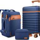 UKEIN Luggage Sets 3 Piece, PC Hardside Large Luggage 24 Inch With Spinner Wheels with TSA Lock, Carry On Suitcase Set With Travel Backpack for Men (Blue, 3 piece set (24inch))