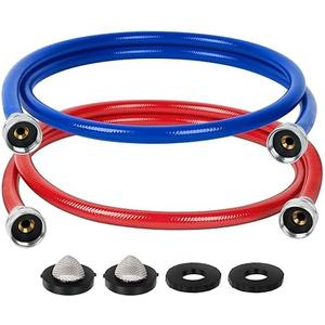 JUWO 5 FT Rubber Washing Machine Hoses, 3/4" FHT Washer Hoses, For Short to Moderate-Distance Water Supply in Small & Medium Residences, Red & Blue (2-Pack)