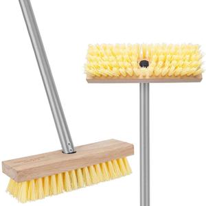 Floor Scrubber Brush with Long Handle for Deck Cleaning, 52'' Stiff Bristle Scrub Broom for Shower, Bathroom, Boat, Concrete, Carpet, Garage (Yellow)