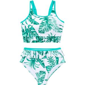 blibean Teen Girl Swimsuits Two Piece Bikini Sets with Chest Pad Size 6-15 Years (Blue, XL)