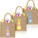 3 Pcs Easter Burlap Bags Bunny Easter Basket Essentials Spring Egg Hunts Candy Gift Tote Bag for Kids Boys Girls Eggs Candy Hunting Carrying Daily Use, Classic Colors