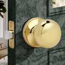 Moquin Gold Passage Door Knob Without Lock or Key, Non-Locking Interior Flat Ball Door Knob for Hallway or Closet, Polished Brass