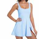 Womens Tennis Dress Built in Shorts & Bra Athletic Golf Active Workout Dress with Pockets (Blue, S)