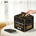 6 x Graduation Decorations 2026,Graduation Card Box with 45 Advice Cards, Black Gold Congrats Grad Wish Card Holder Box for Graduation Party Decorations