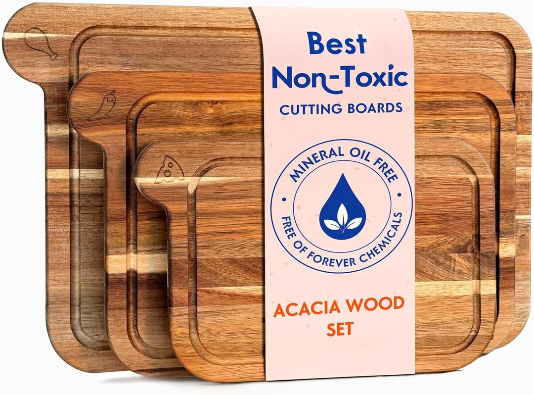 Non Toxic Cutting Boards  Cutting Board Set Free of Mineral Oil, Made of FSC Acacia Wood  Cutting Boards for Kitchen  Includes 3 Chopping Boards. By Ziruma