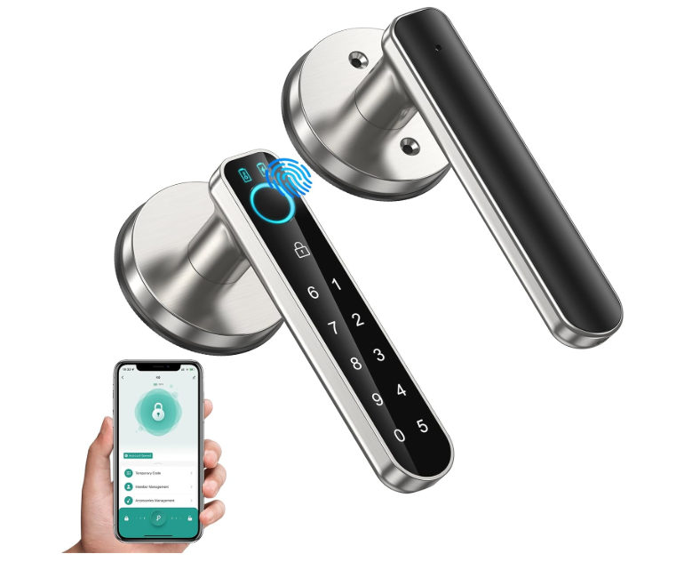 Fingerprint Door Lock- Smart Door knob,biometric Door Lockwith passcode keypad keyless Entry Door Handlefor Bedroom Home Hotel Office Apartment (Silver with APP) (10)