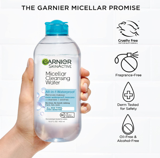 Garnier Micellar Water for Waterproof Makeup, Hydrating Facial Cleanser & Makeup Remover, Suitable for Sensitive Skin, Vegan, Cruelty Free, 13.5 Fl Oz (400mL)