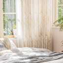 FMFUNCTEX Linen Semi Sheer Curtains for Bedroom, Yellow White Curtains 45 Inches Long for Living Room, Grey Tree Branch Print Curtain Light Filtering Kitchen Window Drapes, Grommet Top 2 Panels, 50"W x 45"L
