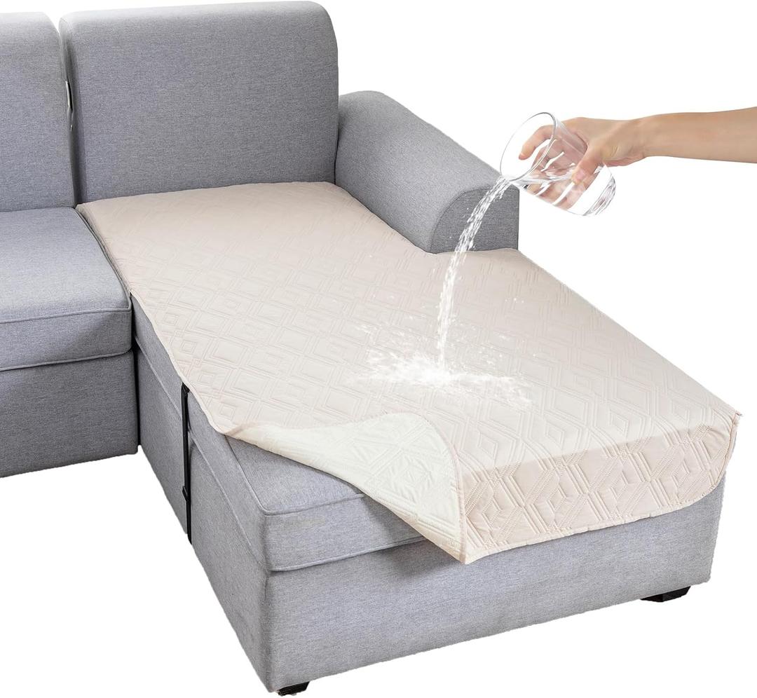 Genina 100% Waterproof Sectional Couch Covers for L Shaped Chaise Lounge Right, Anti-Slip Sectional Cover Furniture Protector Couch Cover for Dogs Pets, 1 Piece (Beige, Right Chaise Cover)