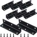 8PCS L Bracket 3.2"x0.9" Stainless Steel Corner Brace Heavy Duty 90 Degree Corner Fastener Black Large Angle Brackets for Wood Furniture Bedframe Cabinet Drawer Chair with Mounting Screws