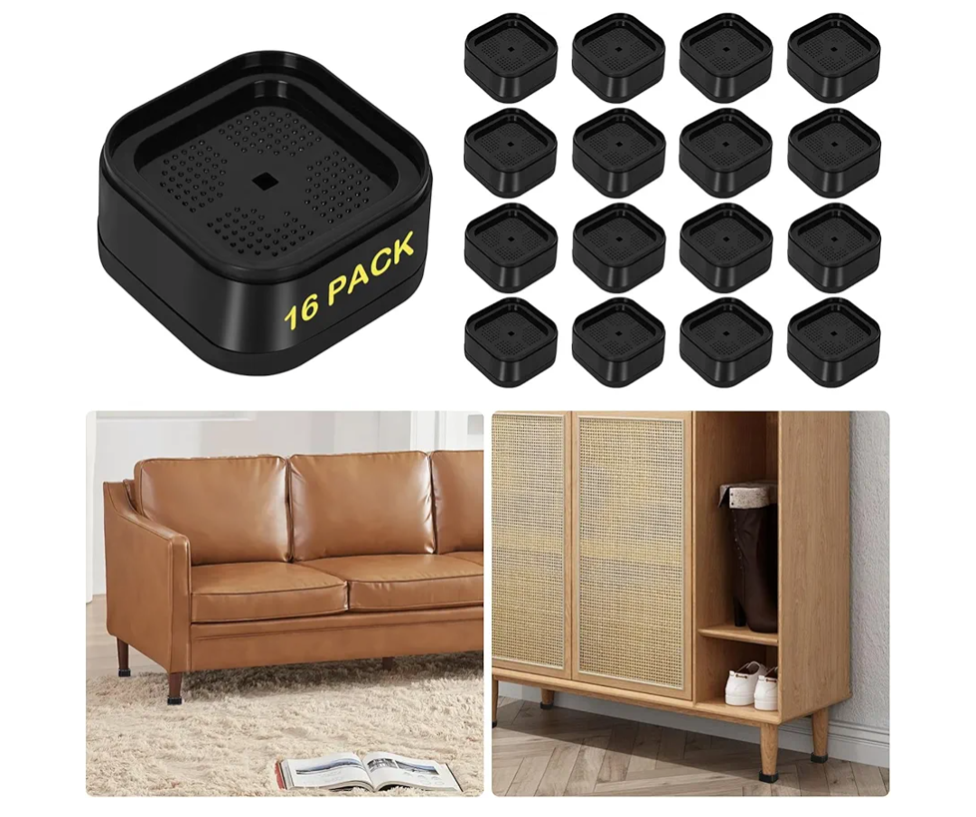 16 Pack Furniture Risers Adjustable Bed Risers 1 Inch Heavy Duty for Couch Desk Leg Chair Sofa Cabinet Bed Leg Risers,Square Stackable Bed Risers Lift Height 1, 2 or 3 Inch, Black