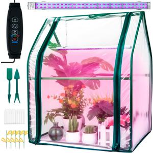 Mini Green House with Grow Light, Mini Greenhouse Indoor, 15W Full Spectrum Plant Lights & Timer for Seed Starter Tray, Indoor Outdoor Plants 24"x16"x20"