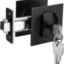 Cozy Tower Pocket Door Lock with Key, Pocket Door Hardware Square Door Lock for Privacy Sliding Door Bifold Door Locks Pocket Door Pull Handles Replacement Hardware (Matte Black)