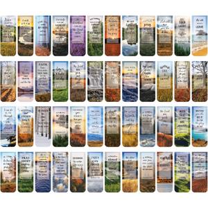 Zonon 48 Pcs Bible Verse Magnetic Bookmarks, Inspirational Scripture Christian Book Markers Religious Motivational Encouragement Flower Page Clips Presents for School Supplies(Forest Style)