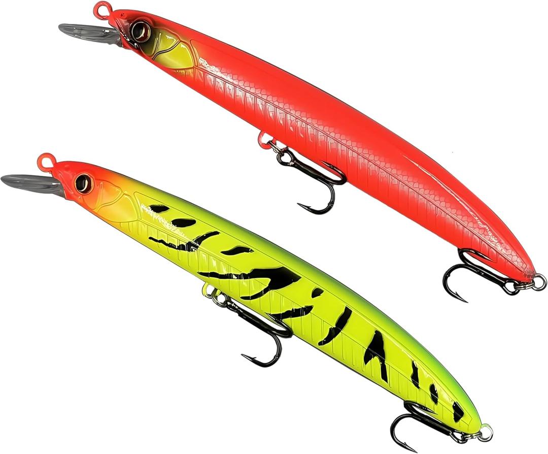 Minnow Jerkbaits with Hooks, Topwater Floating Hard Plastic Fishing Lures for Halibut & Striper, Realistic Lifelike Freshwater Saltwater Lures