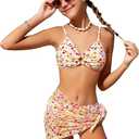 OYOANGLE Girl's 3 Piece Bikini Sets Floral Print Spaghetti Straps Wireless Swimsuits with Beach Skirt, Size 12Y