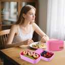 2 x Lunchneo bento box for adults, separate for men and women, set of utensils and dipping containers, cute Japanese bento box, microwave heatable(Pink)