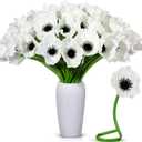 Censen 42 Pcs Artificial Poppy Flowers Bulk PU Silk Poppy Flowers 11 Inch Anemone Stems Artificial Floral Table Centerpiece Decor for Halloween Wedding Home Party Veterans Supplies(White)