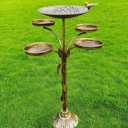 33.5 "H Metal Bird Bath for Outside with 4-Bird Feeder & Cast Iron Base, BirdBaths for Outdoors,Garden Patio Decor for Yard