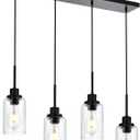 Black Pendant Light Fixtures with Clear Glass, 4-Lights Adjustable Height Hanging Ceiling Lights, Kitchen Island Lighting for Living Room Office Bar Farmhouse
