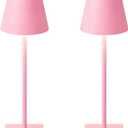 Pink Rechargeable Table Lamp Set of 2,Cute Small Pink lamp for Girls Bedroom Accessories for Dorm Room Bedside Nightstand Shower Lamp,Cordless Desk Lamp Touch Lamp,Home Decor