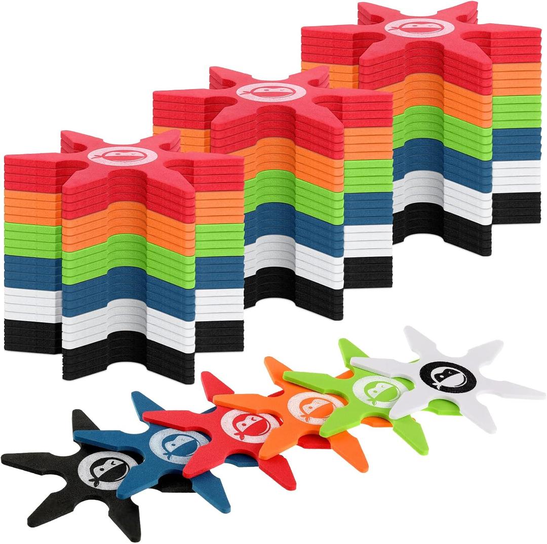 Chivao Ninja Foam Star Toys Small Throwing Foam Stars Throwing Toys Ninja Party Favors for Birthday Party Costume Accessory Halloween Cosplay, 4 Inch(48 Pcs,Gray, Orange, Red, Blue, Black, Green)