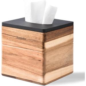 Tissue Box Cover Square, Acacia Wood Tissue Box Holder for Bathroom Bedroom Dinner Table Office, Modern Farmhouse Style Cube Tissue Box